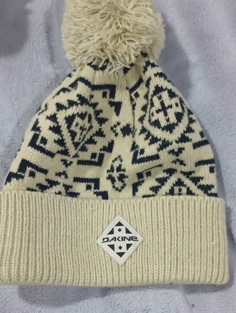 Dakine Cream and Black Patterned Pom Beanie